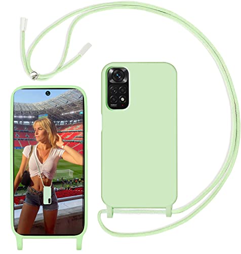 Yojiong Handykette Hülle für Xiaomi Redmi Note 11 Pro / Note 11 Pro 5G, Liquid Silikon Handyhülle mit Kordel zum Umhängen mit Band Stossfest Schutzhülle, Kette für Smartphone, Schnur mit Case in Grün von N\A