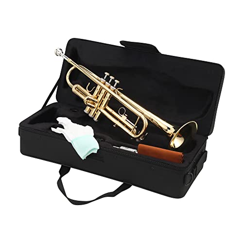 LeSage Trompete Standard Bb Messing Instrumente Student Trompete mit Etui Gold Professionelle Trompete für Anfänger mit 7C Mundstück Handschuh von N\B