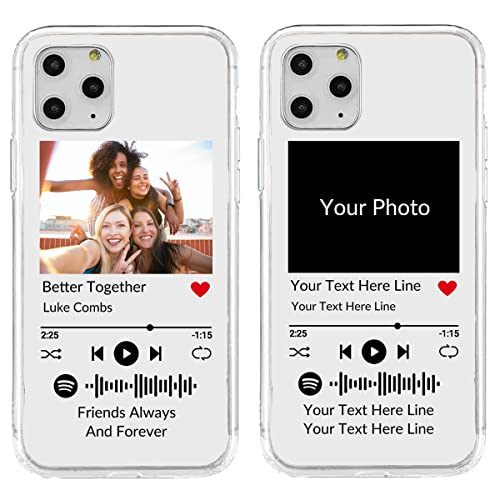 Benutzerdefinierte Softphone-Hülle für iPhone 11 Pro mit Spotify-Code, personalisierte Musik-Telefonabdeckung mit Ihrem Foto und Texten, durchsichtige TPU-Schutzhülle von N\C