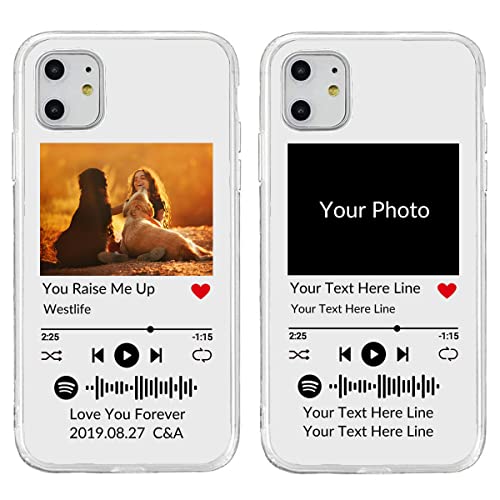 Benutzerdefinierte Softphone-Hülle für iPhone 11 mit Spotify-Code, personalisierte Musik-Telefonhülle Ihrem Foto und Texten, durchsichtige TPU-Schutzhülle, Transparent von N\C