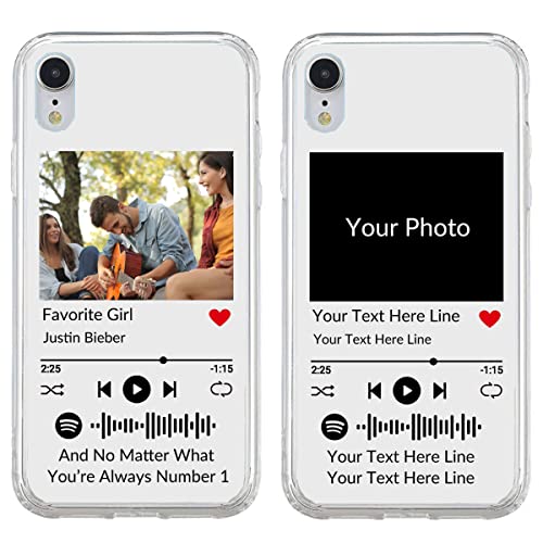 Benutzerdefinierte Softphone-Hülle für iPhone XR mit Spotify-Code, personalisierte Musik-Telefonabdeckung mit Ihrem Foto und Texten, durchsichtige TPU-Schutzhülle, Transparent von N\C
