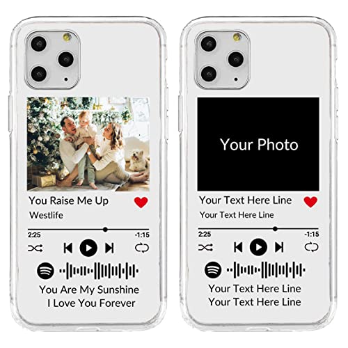 Benutzerdefinierte weiche Handyhülle für iPhone 11 Pro Max mit Spotify-Code, personalisierte Musik-Telefonhülle mit Ihrem Foto und Texten, durchsichtige TPU-Schutzhülle von N\C