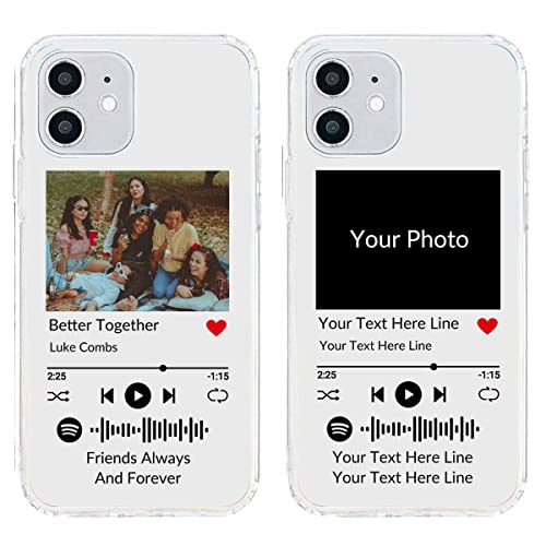 Benutzerdefinierte weiche Handyhülle für iPhone 12/12 Pro mit Spotify-Code, personalisierte Musik-Telefonabdeckung mit Ihrem Foto und Texten, durchsichtige TPU-Schutzhülle von N\C