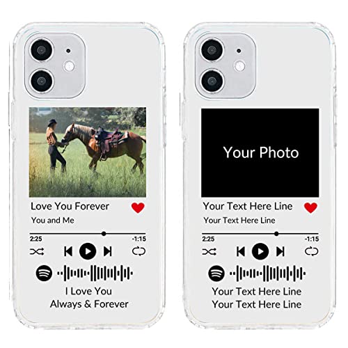Benutzerdefinierte weiche Handyhülle für iPhone 12 Mini mit Spotify-Code, personalisierte Musik-Telefonhülle mit Ihrem Foto und Texten, durchsichtige TPU-Schutzhülle von N\C