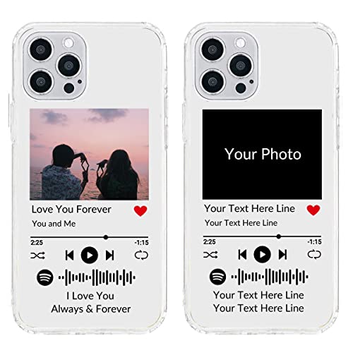 Benutzerdefinierte weiche Handyhülle für iPhone 12 Pro Max mit Spotify-Code, personalisierte Musik-Telefonhülle mit Ihrem Foto und Texten, durchsichtige TPU-Schutzhülle von N\C