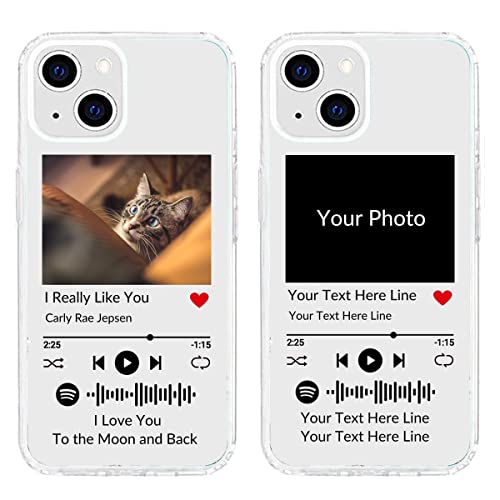 Benutzerdefinierte weiche Handyhülle für iPhone 13 Mini mit Spotify-Code, personalisierte Musik-Telefonabdeckung mit Ihrem Foto und Texten, durchsichtige TPU-Schutzhülle von N\C