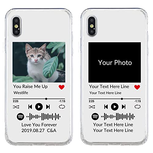 Benutzerdefinierte weiche Handyhülle für iPhone X/Xs mit Spotify-Code, personalisierte Musik-Telefonhülle mit Ihrem Foto und Texten, durchsichtige TPU-Schutzhülle von N\C