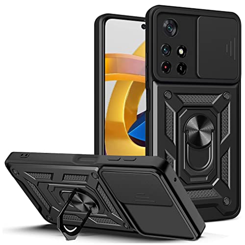 LOCLOUD Hülle für Xiaomi Poco M4 Pro 5G / Redmi Note 11S 5G, Kameraschutz Handyhülle mit 360 Grad Ring Ständer Weich TPU Bumper Stoßfest + Hart PC Rückseite Kratzfest Tough Armor Schutzhülle - Schwarz von N\C