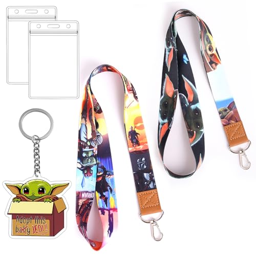 NC GTOTd Yoda Baby Schlüsselanhänger Lanyard (2 Pcs ) With The Mandalorian Schlüsselanhänger Decoartions (1 Pcs ). Gifts Merch Yoda ID Holder für Key String Wallet Movie Lanyard Party Deko für Teens von N\C