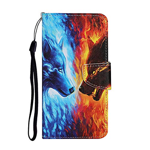 JIan Ying Wallet Case für Samsung Galaxy A23 A13 A33 A53 A73 5G Premium PU Leder Hülle mit Kartenhalter Kickstand Exquisite Muster Flip Cover (Galaxy A53 5G, Flaming Wolf) von N\D