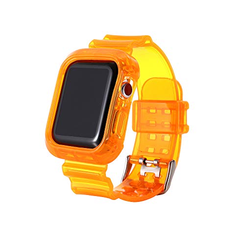 iWatch-Armband, transparent, Neonfarben, TPU-Smart-Apple-Watch-Armbänder mit Stoßschutz, 42 mm/44 mm, Kristall-Sportarmband, Armband für iPhone Watch Serie 6, 5, 4, 3, 2, 1 (Orange, 42 mm/44 mm) von N / A