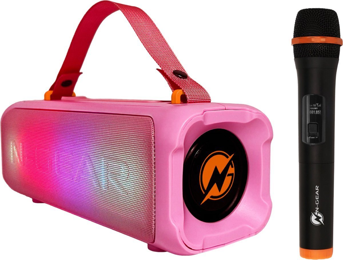 N-GEAR Blazooka 703P – Tragbarer Bluetooth-Lautsprecher – Karaoke-Set - Pink Bluetooth-Lautsprecher (mit Mikrofon und Beleuchtung) von N-GEAR