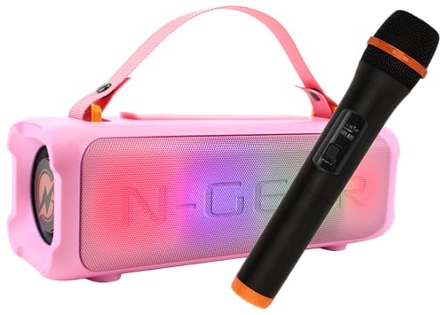 N-Gear Blazooka 703 Rosa - Tragbarer, kabelloser und Kleiner Bluetooth Lautsprecher - Inklusive kabellosem Mikrofon und Disco Licht - 100 Watt Musikbox und 5 Stunden Spielzeit. von N-Gear