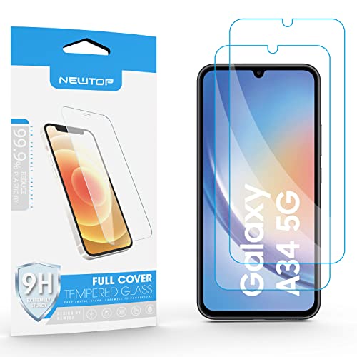 N NEWTOP Displayschutzfolie kompatibel mit Samsung Galaxy A34 5G, Glass Film 0,3 mm 9H gehärtetes Glas Displayschutz Anti-Schock Kratzer Schutz (2 Stück) von N NEWTOP