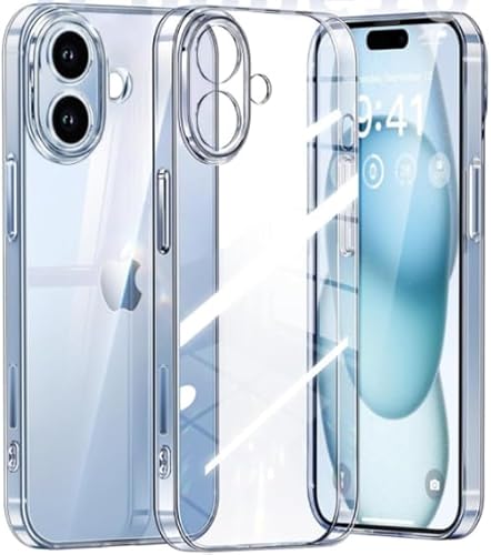 N NEWTOP Hülle kompatibel mit Apple iPhone 16 Plus, weiches TPU CLEAR Silikon Anti-Kratzer Transparent Schlank Flexible Kantenschutz Rand Rückfahrkamera Hülle Glas (Nur Hülle) von N NEWTOP