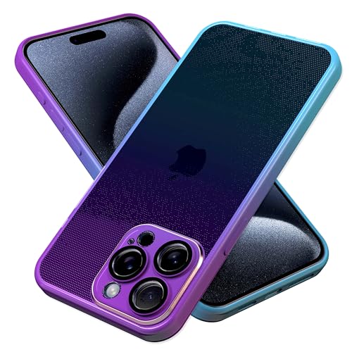 N NEWTOP Modische 02 TPU-Schutzhülle kompatibel mit iPhone 15 Pro, bunt, transparent, matt, weich, flexibel, mit Kameraschutz aus gehärtetem Glas, komplett und verchromt (Violett) von N NEWTOP