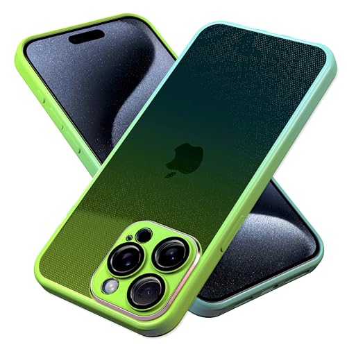 N NEWTOP Modische 02 TPU-Schutzhülle kompatibel mit iPhone 15 Pro Max, bunt, transparent, matt, weich, flexibel, mit Kameraschutz aus gehärtetem Glas, komplett und verchromt (Grün) von N NEWTOP