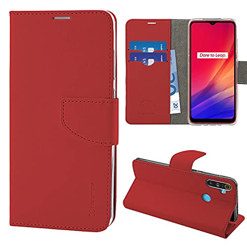 N NEWTOP Schutzhülle für Realme C3, HQ Lateral, PU-Leder, Magnetverschluss, Standfunktion, Rot von N NEWTOP