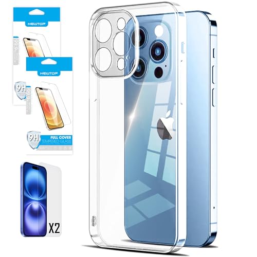 N NEWTOP Schutzhülle kompatibel mit Apple iPhone 16 Pro, weiches TPU-Silikon, kratzfest, transparent, dünn, flexibel, Schutz für die Kamera, Rückseite aus Glas (Cover + 2 Displayschutzfolien) von N NEWTOP