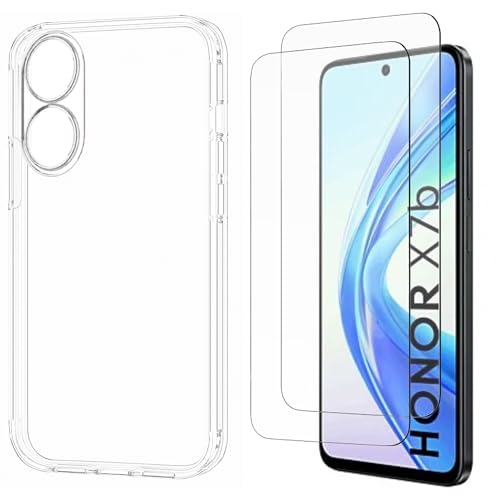 N NEWTOP Schutzhülle kompatibel mit Honor X7B, weiches TPU-Silikon, stoßfest, kratzfest, transparent, Slim Dünn, flexibel, Rückseite aus Glas (Cover + 2 Folie) von N NEWTOP