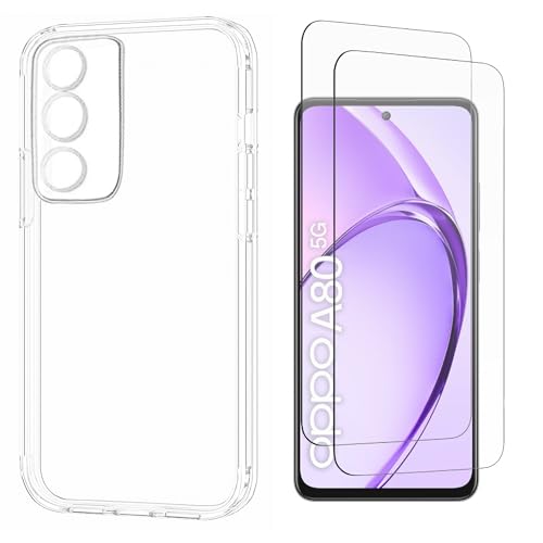 N NEWTOP Schutzhülle kompatibel mit OPPO A80 5G, weiches TPU-Silikon, stoßfest, kratzfest, transparent, Slim Dünn, flexibel, Rückseite Schutz Glas (Cover + 2 Folie) von N NEWTOP