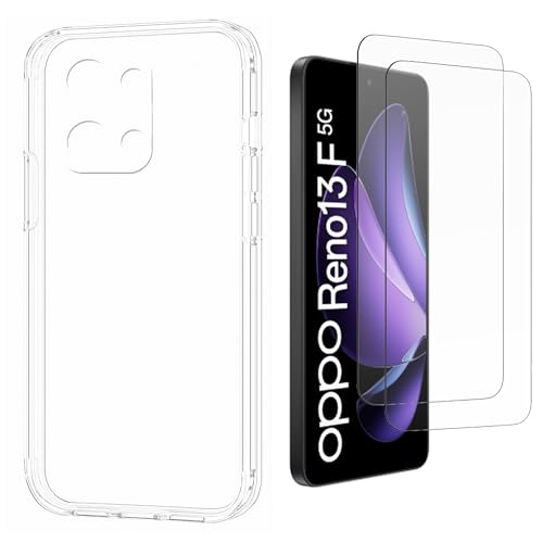 N NEWTOP Schutzhülle kompatibel mit OPPO RENO 13 F, weiches TPU-Silikon, kratzfest, transparent, dünn, flexibel, Rückseitenschutz aus Glas (Cover + 2 Folie) von N NEWTOP