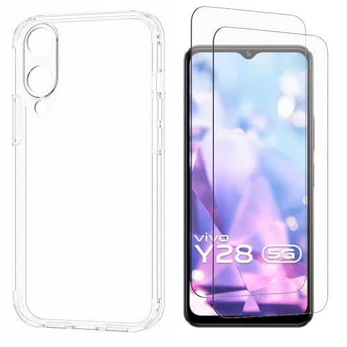 N NEWTOP Schutzhülle kompatibel mit VIVO Y28 5G, weiches TPU-Silikon, stoßfest, kratzfest, transparent, schmal, flexibel, Rückseitenschutz für Display (Cover + 2 Folie) von N NEWTOP