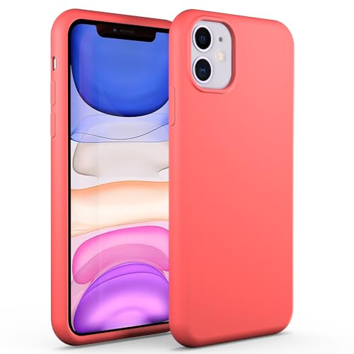 N NEWTOP Schutzhülle kompatibel mit iPhone 11, ORI Case Schutzhülle aus TPU-Silikon, halbfeste Farben, Innenfutter, weiche Mikrofaser, Schutz vor Berührung, glatt (Koralle) von N NEWTOP