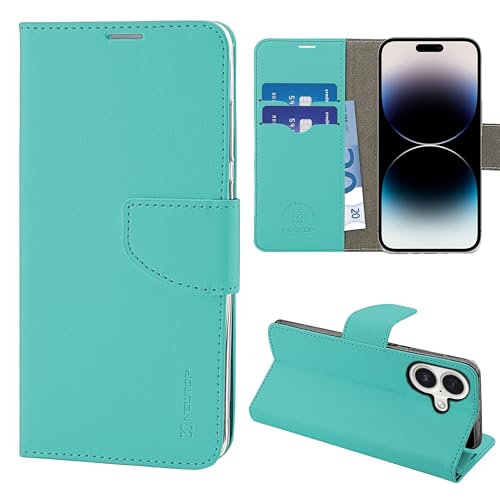 N NEWTOP Schutzhülle kompatibel mit iPhone 16, HQ seitliche Schutzhülle im Bookstyle mit Magnetverschluss, Brieftasche, Kunstleder, Standfunktion, kompletter Schutz, TPU, stoßfest, Basisschale (Türkis N NEWTOP Schutzhülle kompatibel mit iPhone 16, HQ seitliche Schutzhülle im Bookstyle mit Magnetverschluss, Brieftasche, Kunstleder, Standfunktion, kompletter Schutz, TPU, stoßfest, Basisschale (Türkis von N NEWTOP