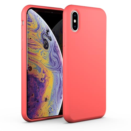 N NEWTOP Schutzhülle kompatibel mit iPhone XS, ORI Case Hülle TPU Silikon halbharte Farben Mikrofaser Innen weich (Koralle) von N NEWTOP