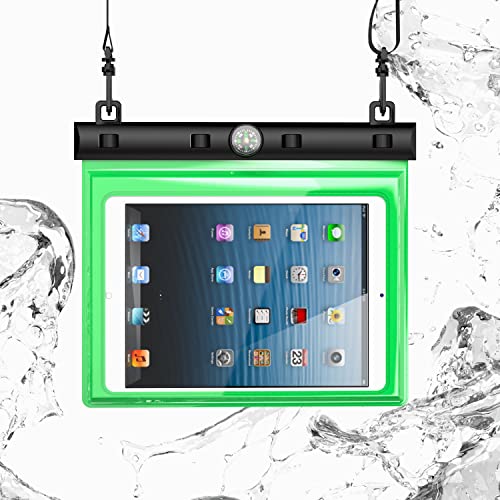 N NEWTOP Wasserdichte Universal-Schutzhülle WA04 für Tablet 7-8 Zoll max. 21 x 14 cm, transparente Schutzhülle aus Kunststoff, Schultertasche, Wasserschutz, Sand, Regen, wasserdicht (grün) von N NEWTOP