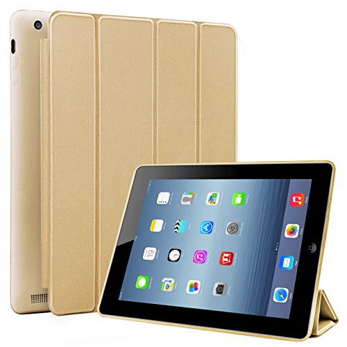 N Newtop Schutzhülle für Apple iPad 2 – 3 – 4, 24,6 cm (9,7 Zoll), Flip-Case, Smart-Book, ultradünn, leicht, Standfunktion, Wake-/Sleep-Funktion, Kunstleder (Gold) von N NEWTOP