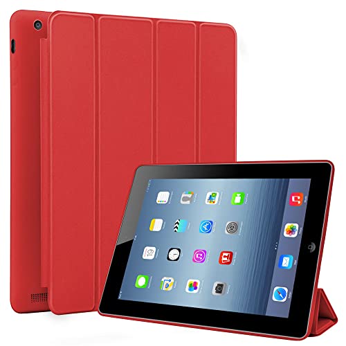 N Newtop Schutzhülle für Apple iPad 2 – 3 – 4, 24,6 cm (9,7 Zoll), Flip-Case, Smart-Book, ultradünn, leicht, Standfunktion, Wake-/Sleep-Funktion, PU-Leder, Rot von N NEWTOP