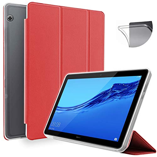 N Newtop Schutzhülle kompatibel mit Huawei Mediapad T5 10,1 Zoll / 25,7 cm, Flip Smart Book TPU, ultradünn, leicht, Standfunktion, Wake-/Sleep-Funktion, Kunstleder (Rot) von N NEWTOP