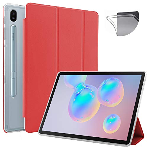N Newtop Schutzhülle kompatibel mit Samsung Galaxy Tab S6 mit 10,5 Zoll T860-T865, Flipcase Smart Book TPU, ultradünn, leicht, Standfunktion, Wake-/Sleep-Funktion, Kunstleder (Rot) von N NEWTOP