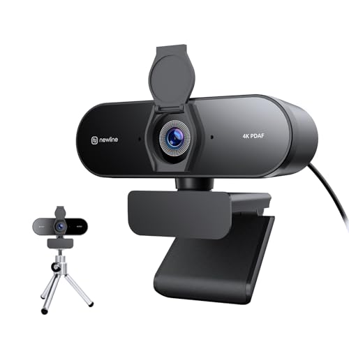 N newline 4k Webcam mit 2 Mikrofon & Metall Stativ, 1080p@60FPS, PDAF Autofokus in 1 Sekunde, Klarer Stereo-Sound, Lichtkorrektur, USB Kamera PC für Videokonferenz Windows MacOS Zoom Teams von N newline