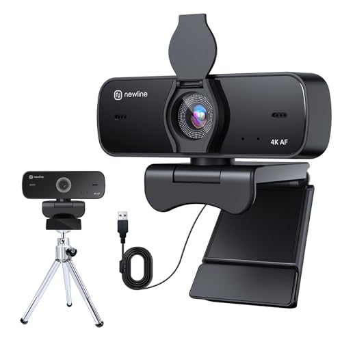 N newline PC Webcam 4k/30fps mit 2 Mikrofonen mit Rauschunterdrückung, Autofokus, Lichtkorrektur, mit Privacy Shutter und Stativ, USB 2.0 UHD Webcam für PC Mac Desktop Skype Streaming von N newline