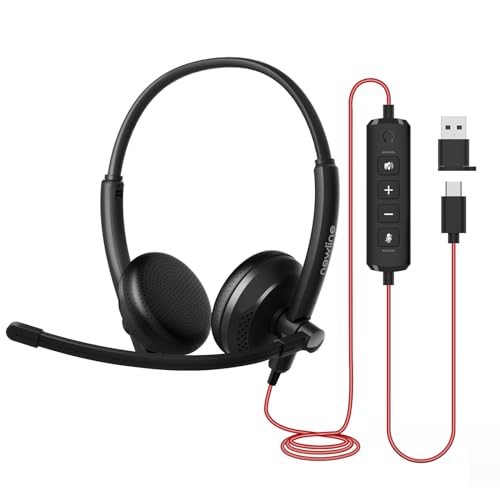 NewlineWork USB Headset mit Mikrofon, Super Rauschunterdrückung, HiFi-Sound-Effekt, bequem für Lange Zeit, On-Ear Headset PC/Mac/Smartphone speziell für Call Center E-Learning Telefonkonferenz von N newline