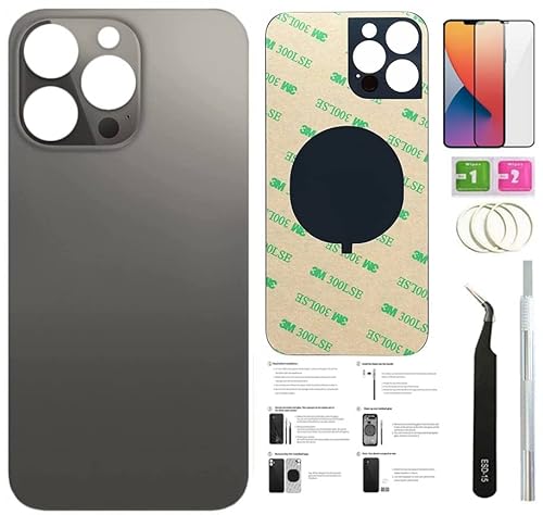 13 Pro Max Rückglas Ersatz für iPhone 13 Pro Max Back Cover Glas (6,7 Zoll) mit vorinstalliertem Klebeband + Montageanleitung + Reparaturwerkzeug + Displayschutzfolie (Graphit) von N&M