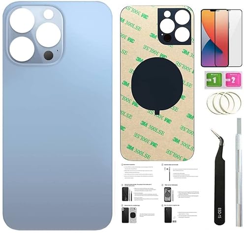 13 Pro Max Rückglas Ersatz für iPhone 13 Pro Max Back Cover Glas (6,7 Zoll) mit vorinstalliertem Klebeband + Montageanleitung + Reparaturwerkzeug + Displayschutzfolie (Sierra Blue) von N&M