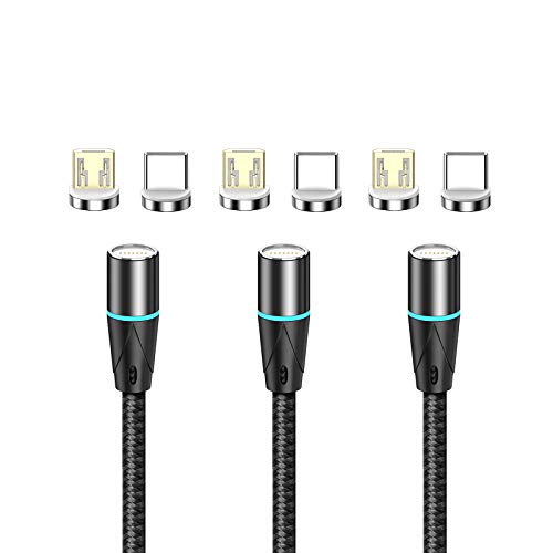 NetDot 12th Generation Magnetisches Ladekabel,Schnellladung und Datenübertragung für Micro USB/USB-C Smartphones Kommen Sie mit 2 Anschlüssen pro Kabel [1m/3 Pack schwarz] von N. NETDOT