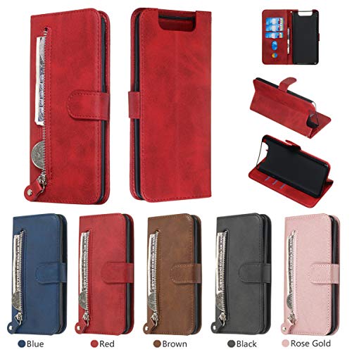 N/A Hülle für Samsung Galaxy A80 / A90 Handyhülle Flip PU Leder Hülle Handy Tasche Reißverschluss Wallet Case Cover mit Ständer Kartenfach und Magnet Schutzhülle für Samsung Galaxy A80 / A90 (Rot) von NA