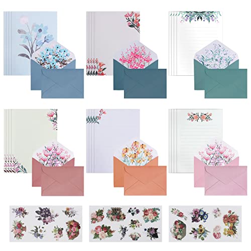 Briefpapier Briefumschlag Set, 24 Briefbögen und 12 Umschläge, Vintage Floral Briefpapier und Aufkleber, Briefbögen und Umschläge für Einladungen (6 Styles) von NAEBRO
