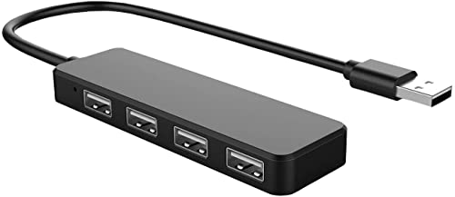 USB 2.0 Hub, 4-Port USB Adapter Ultra Slim Leicht kompatibel für MacBook Air/Pro/Mini, iMac, Surface Pro, MacPro, Windows Laptops und Ultrabooks, USB Flash Drives, Mobile HDD und mehr (Black 2.0) von NAERSI