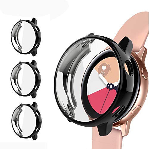 NAHAI Schutzhülle, kompatibel mit Samsung-Galaxy-Watch Active, Displayschutzfolie 40 mm, TPU, dünn, Kratzfest, Rundumschutz, Schwarz/Schwarz, 3 Stück von NAHAI