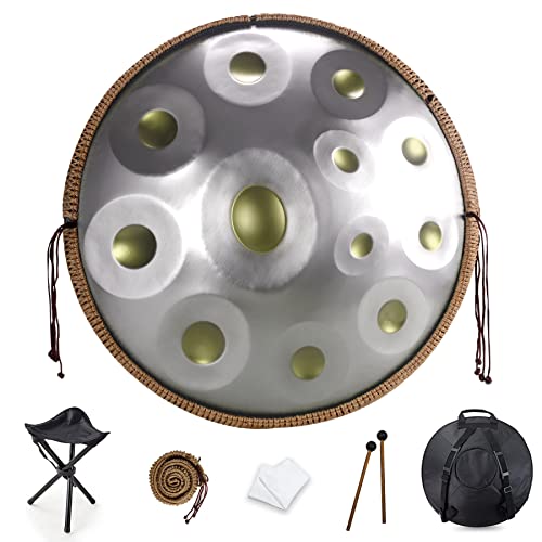 NAHAIA Handpan Drum Instrument, D-Moll 9 10 12 Noten 22 Zoll Stahl Handtrommel (432hz-12 Noten-Goldenes Auge) von NAHAIA