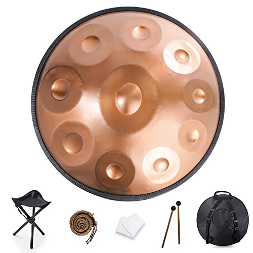 NAHAIA Handpan Drum Instrument, D-Moll 9 10 12 Noten 22 Zoll Stahl Handtrommel (440hz-10 Noten-Gold) von NAHAIA