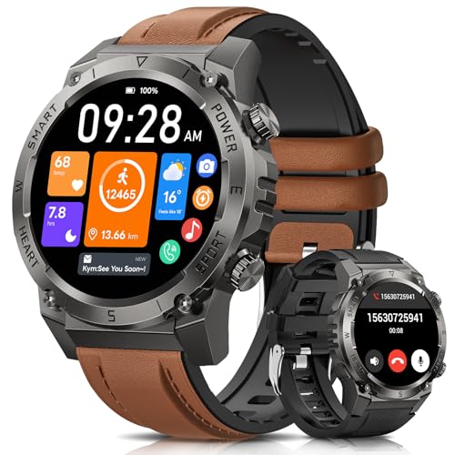 2025 Smartwatch Herren mit Telefonfunktion, 500mAh Akku Militär Smart Watch 1.46" HD Fitnessuhr 24/7 Herzfrequenz/SpO2/Schlafmonitor, 113 Sportmodi IP68 Wasserdicht iOS Android, 2 Armbänders, Braun 2025 Smartwatch Herren mit Telefonfunktion, 500mAh Akku Militär Smart Watch 1.46" HD Fitnessuhr 24/7 Herzfrequenz/SpO2/Schlafmonitor, 113 Sportmodi IP68 Wasserdicht iOS Android, 2 Armbänders, Braun von NAIXUES