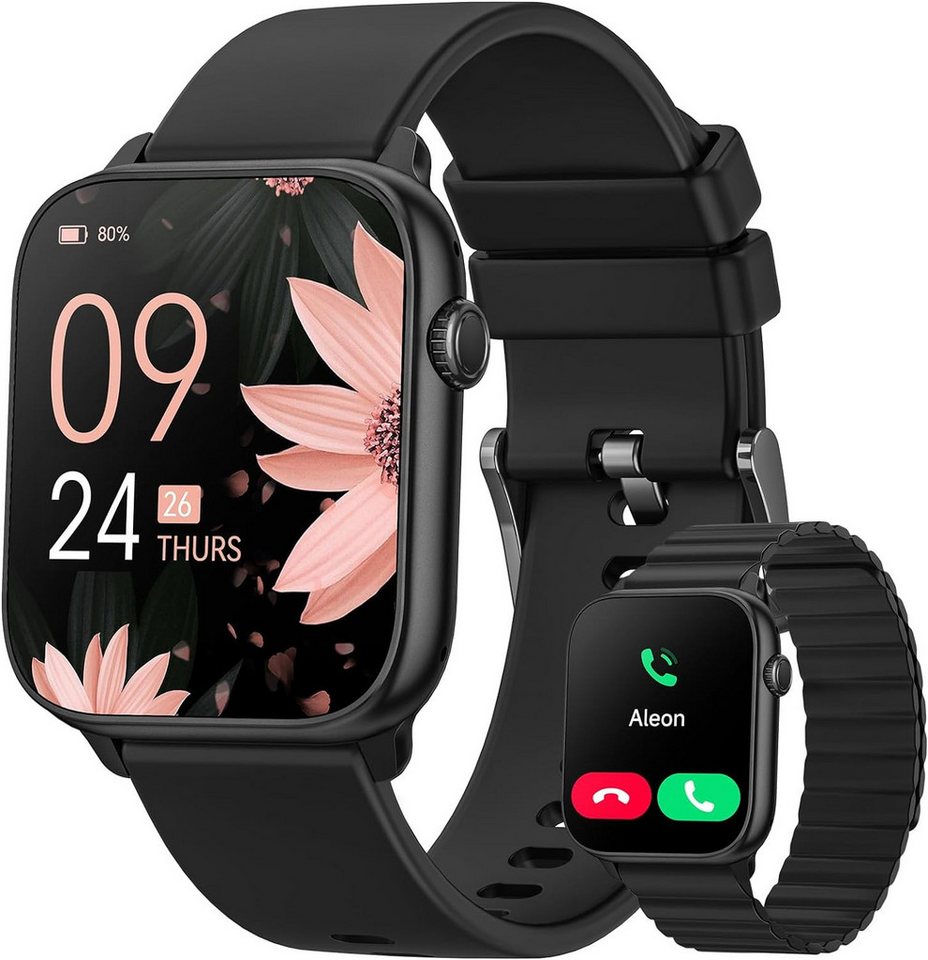 NAIXUES Überwachung von Herzfrequenz Smartwatch (1,85 Zoll, Android, iOS), mit Telefonfunktion, 120 Sportmodi Pulsuhr SpO2 Menstruationszyklus von NAIXUES