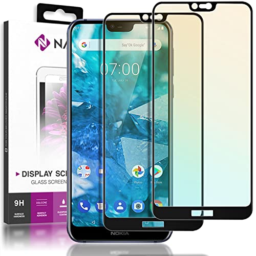 NALIA (2-Pack Schutzglas kompatibel mit Nokia 7.1 (2018), 9H Full-Cover Display Schutz Glas-Folie, Dünne Handy Schutzfolie Bildschirm-Abdeckung Schutz-Film HD Screen Protector - Transparent (schwarz) von NALIA